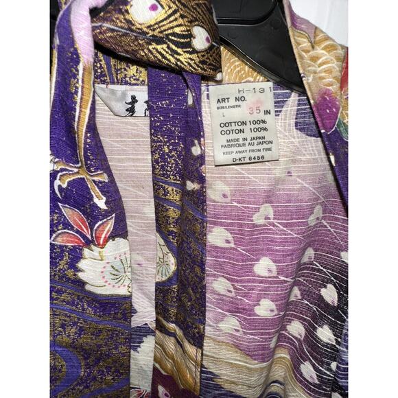 Vintage Juguemm Japanese Kimono Robe Women Sz 35 Birds Purple Gold W/ Belt MINT - Picture 5 of 5